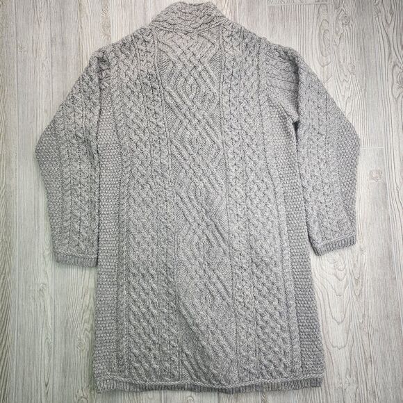 Aran Ireland Handknit Coatigan Cableknit Sweater Coat Shawl Collar Merino Wool L - Picture 9 of 12